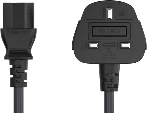 Vista 3 de Cable de alimentación IEC320 C13 a BS1363 Inglaterra con fusible 18AWG 13A/250V, resistente para PC, monitores, escáneres, impresoras, enchufe tipo