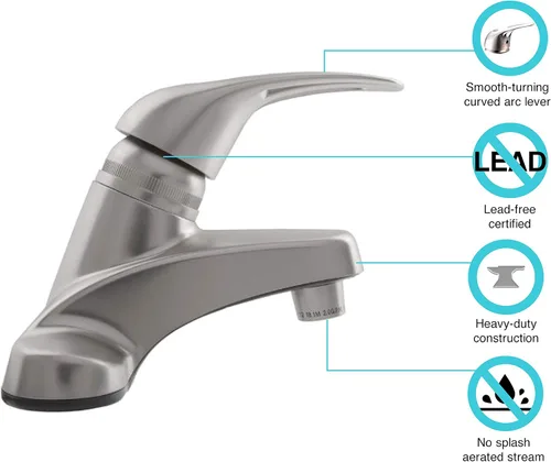 Vista 2 de Grifo de lavabo RV de una palanca Dura Faucet: grifo para baño RV para casas rodantes modernas de distintos tipos, Níquel satín cepillado