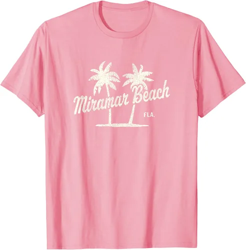 Vista 73 de Miramar Beach Florida Vintage 70s Palm Trees - Camiseta gráfica, Azul / Patchwork, S