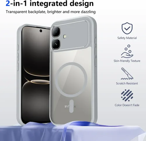 Vista 204 de Funda magnética transparente compatible con Xiaomi 17T, color negro 2 en 1 PC + TPU cubierta de teléfono a prueba de golpes, carcasa protectora