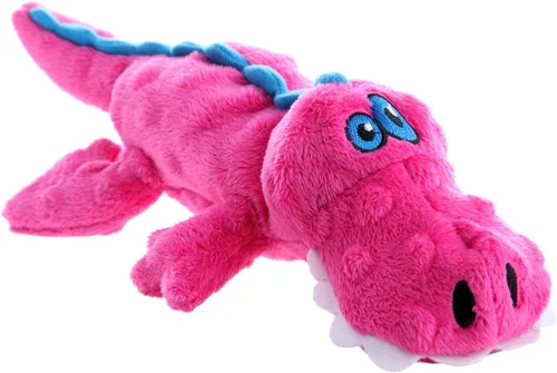 Vista 8 de goDog, juguete para perro de tejido suave, forma de caimán, con tecnología a prueba de mordiscos., L, Rosado Rosa caimán