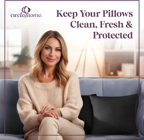 Vista 7 de CIRCLESHOME Protectores de almohada – Fundas de almohada 100% algodón transpirable – Fundas de almohada cuadradas de 16 x 16 pulgadas – Protege