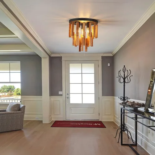 Vista 8 de Lámparas de techo semiempotradas de 3 luces, lámpara de madera bohemia, lámpara de techo de roble y negro con E26 para cocina, sala de estar