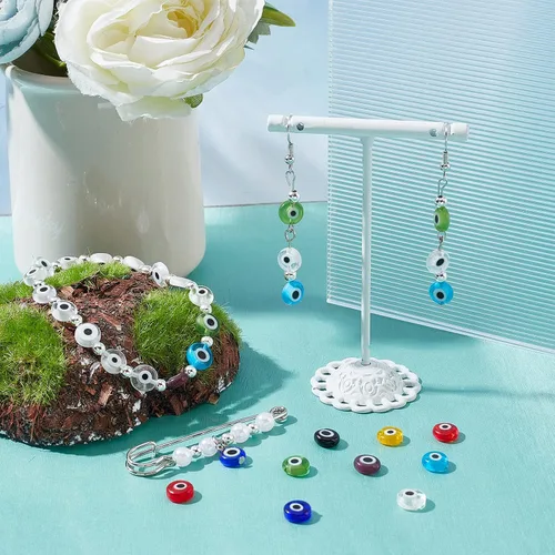 Vista 6 de NBEADS - Dijes con cuentas de cristal redondos hechos a mano, con forma de ojo turco, para confección de pulseras, collares y joyas