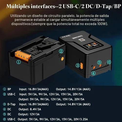 Vista 4 de ZGCINE V Mount Battery V99 Pro Airline-Safe 1.5H Carga completa con PD100W