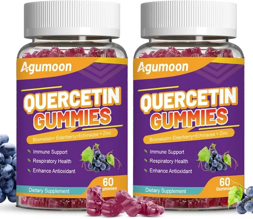 Vista 9 de Gomitas de quercetina, 1000 mg de quercetina con bromelina y zinc saúco, apoyo inmunológico y antioxidante, gomitas veganas para adultos y niños, 60