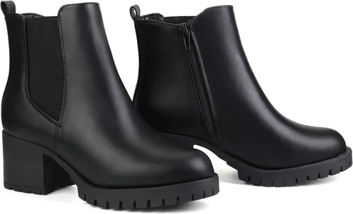Vista 5 de JABASIC Botines Chelsea para mujer, tacón bajo y grueso, con plataforma elástica, sin cordones