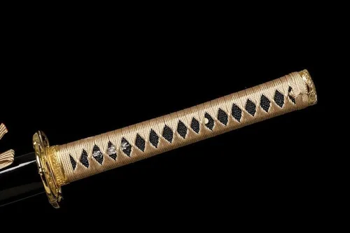 Vista 5 de Katana dorada hecha a mano, espada samurái japonesa 1095 de arcilla de acero templada, hoja de afeitar de espiga completa, afilada, regalos para él
