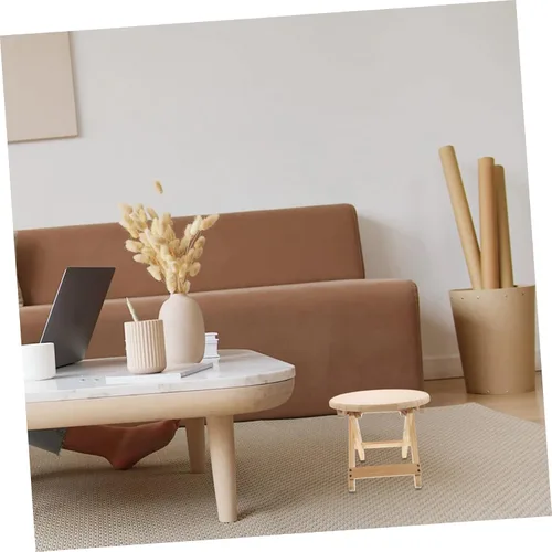 Vista 5 de Happyyami Taburete plegable redondo taburete plegable taburete bajo de madera taburete antideslizante Silla pequeña de madera para el hogar taburete