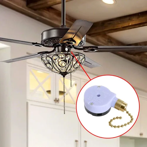 Vista 4 de ZE-228s Interruptor de ventilador de techo de 2 velocidades y 3 cables, piezas de repuesto, accesorios para ventiladores de techo (cadena de latón)