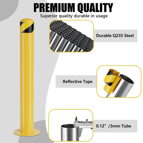 Vista 4 de Safety Bollard, 36 Inch Height Bollard Post, 3 Inch Diameter, 6Pcs Parking Bollard, Yellow Powder Coated, Safety Parking Barrier Post, for Traffic
