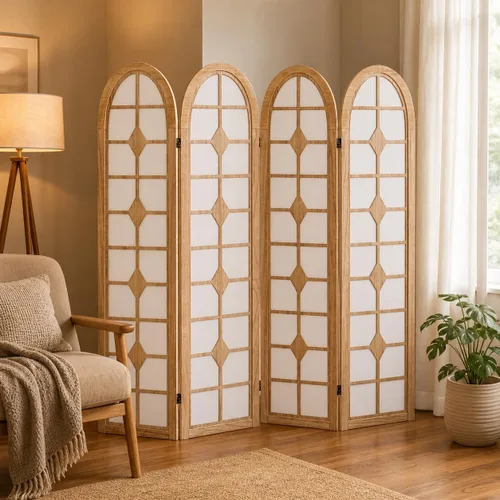 Vista 8 de 6 Panel Room Divider, Folding Shoji Screen, Natural