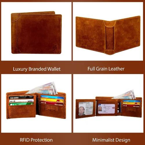 Vista 4 de STARHIDE Billetera triple de piel envejecida para hombre, con bloqueo RFID, con bloqueo RFID #1145