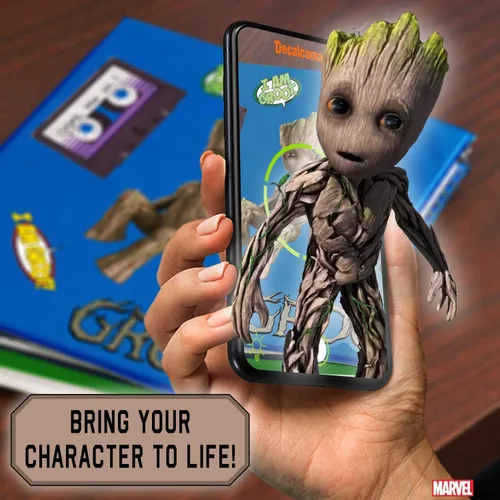 Vista 6 de Groot Marvel - Calcomanía de pared pequeña de realidad aumentada, vinilo extraíble para despegar y pegar, 7 calcomanías