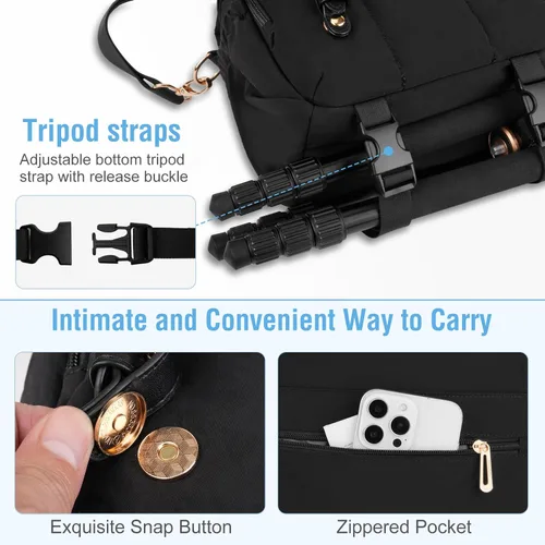 Vista 4 de MOSISO Bolsa pequeña para fotógrafos, bolsa de hombro para cámara DSLR/SLR, bolsa de hombro acolchada con solapa cruzada para fotografía para mujer