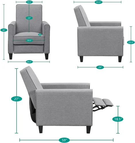Vista 2 de Naomi Home Olivia Sillón reclinable suave con reposapiés ajustable, silla de descanso compacta, sillón reclinable de lino suave y transpirable