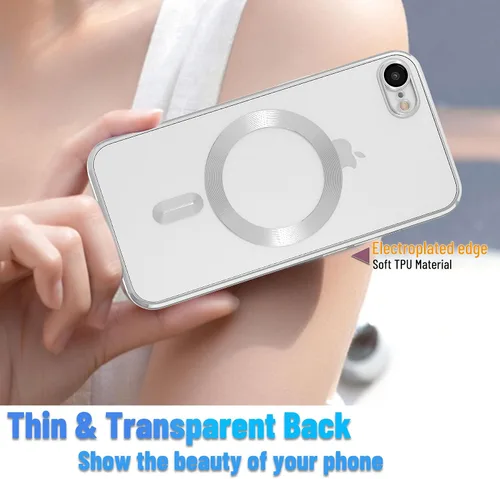 Vista 2 de Funda magnética para iPhone 8, borde galvanizado, parte trasera transparente, funda protectora delgada con protección de cámara, compatible