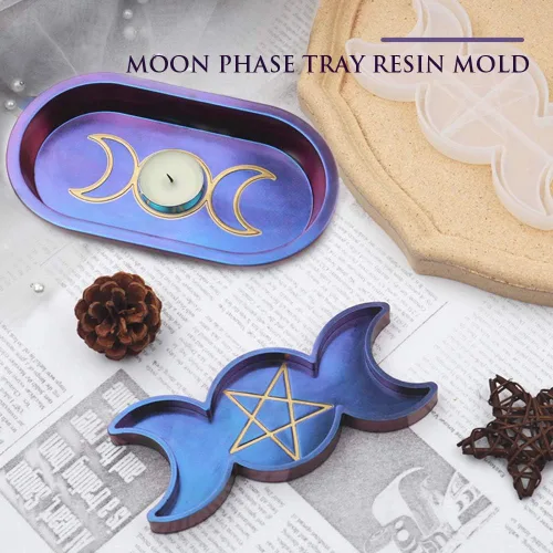 Vista 2 de Molde de resina de silicona con forma de estrella y luna, molde de fundición de resina epoxi, soporte para velas, plato de almacenamiento de joyas