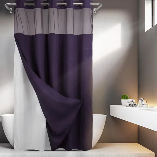 Vista 62 de Cortina de baño River Dream de gran peso sin ganchos necesarios con diseño de gofre punteado y forro a presión - 36W x 74H, de calidad hotelera