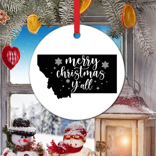 Vista 5 de Adorno de Navidad para niños, adornos de Montana Merry Christmas Y'All, decoración de árbol de Navidad, decoración patriótica del Estado Americano