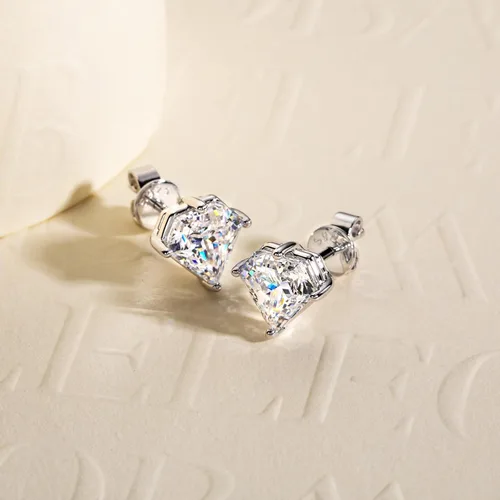 Vista 3 de 3cttw-6cttw Cubic Zirconia Stud Earrings 5A Grade CZ Diamond Shaped Earrings for Women Men