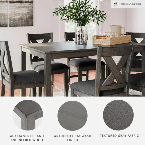 Vista 3 de Signature Design by Ashley Caitbrook Mesa de Comedor Casual de Altura de Mostrador y Taburetes de Bar Tapizados con Ribete de Tachuelas, Juego de 7