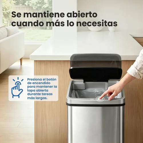 Vista 4 de Ninestars DZT-50-28BR - Bote de basura rectangular con sensor de movimiento automático sin contacto, parte superior negra, 13 galones, 49 L, cepillo