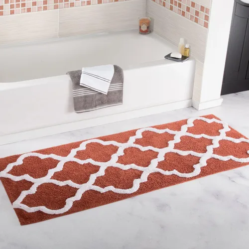 Vista 8 de Bedford Home Tapete de baño con enrejado 100% algodón, 24 x 60 pulgadas, color hueso
