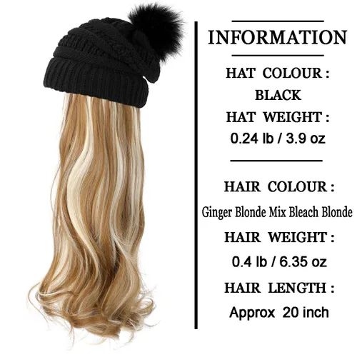 Vista 10 de AynnQueen - Gorro de invierno con extensiones de cabello desmontables para mujer.