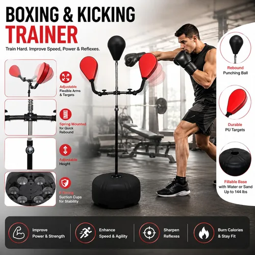 Vista 3 de Carepeutic Betaflex Entrenador aeróbico de patada y boxeo Kickboxing Training Station with 3 Adjustable Strike Targets, Height Adjustable Punching