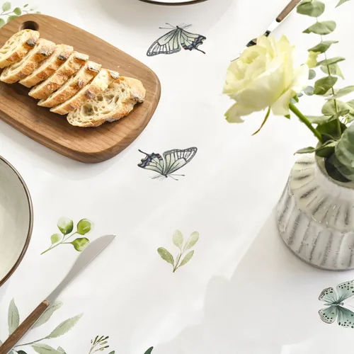 Vista 5 de Horaldaily Mantel rectangular de primavera y verano de 52 x 70 pulgadas, mantel floral de eucalipto para decoración de fiestas, pícnic, cenas