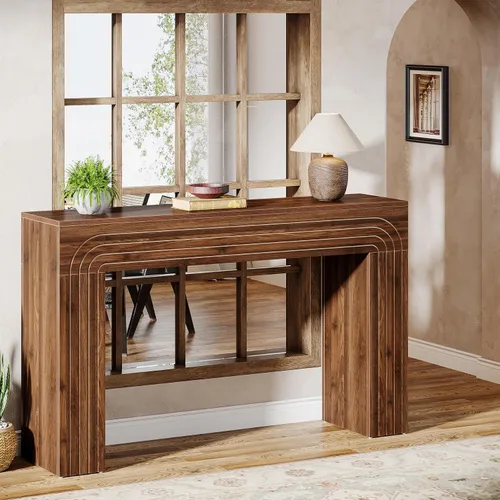 Vista 5 de Tribesigns Mesa consola de granja, mesa de entrada de 55 pulgadas con patas resistentes, mesa de sofá larga y estrecha detrás del sofá, muebles