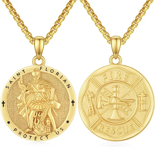 Vista 111 de Collar de amuleto de medalla de San Patrono de plata/oro de 14 39A-St Peregrino-Plata