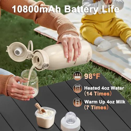 Vista 3 de Calentador de botellas portátil, recargable de 17 onzas, calentamiento rápido, control de temperatura ajustable con mantiene el calor, calentador