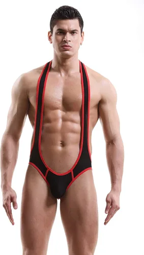 Vista 2 de Leotardo de malla para hombre MWrestling Singlet Body Negro