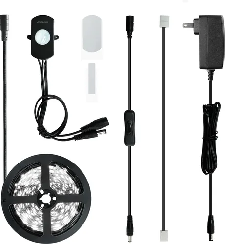 Vista 8 de Kit de iluminación LED con sensor de movimiento regulable Sensky para debajo del gabinete, tira de luz LED con sensor de movimiento, adaptador