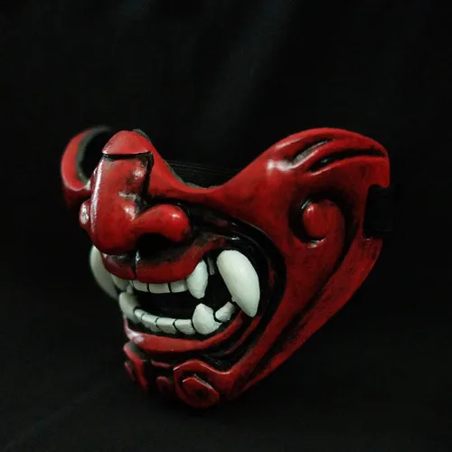 Vista 3 de Máscara facial de motocicleta Demon Samurai Mempo Airsoft Paintball Halloween Cosplay MA222
