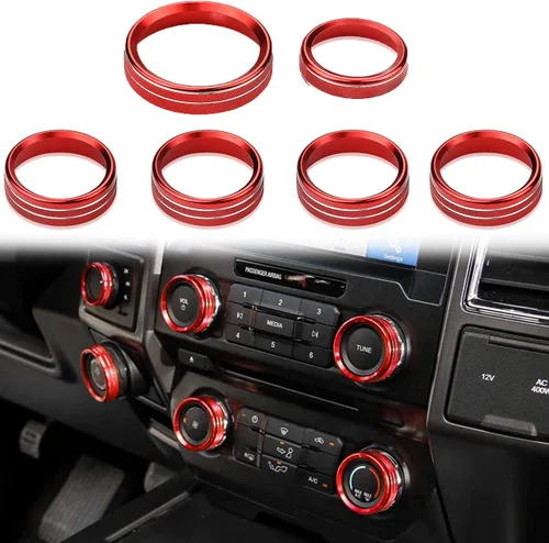Vista 8 de Cubierta de aluminio para interruptor de aire acondicionado, perilla de consola central compatible con Ford F150 XLT, accesorios 2015-2019, 6 Negro