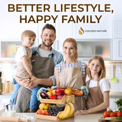 Vista 5 de Cesta de frutas con colgador de plátano – Organizador de almacenamiento de frutas y verduras de bambú de 2 niveles para encimera de cocina – Ligero