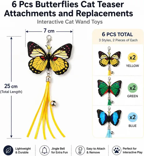 Vista 2 de LUOZZY Juego de accesorios de juguete de varita de 6 piezas de mariposa para gatos Llamativos accesorios de mariposa para gatos