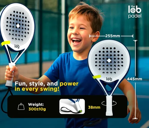 Vista 6 de Raqueta de pádel de fibra de carbono 3K para niños Forma redonda para control Ligera y de gran potencia Pala Padel para niños Raqueta