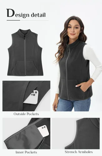 Vista 6 de Xeoxarel Chaleco de forro polar para mujer con 6 bolsillos XS-2XL