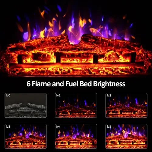 Vista 5 de Insertos de chimenea eléctrica de 23.6", brillo ajustable, termostato y temporizador, protección contra sobrecalentamiento, 750/1500W