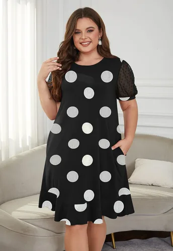 Vista 4 de Keluummi Vestidos de novia de talla grande para mujeres con curvas, vestido de verano casual de negocios, acampanado, vestido de graduación