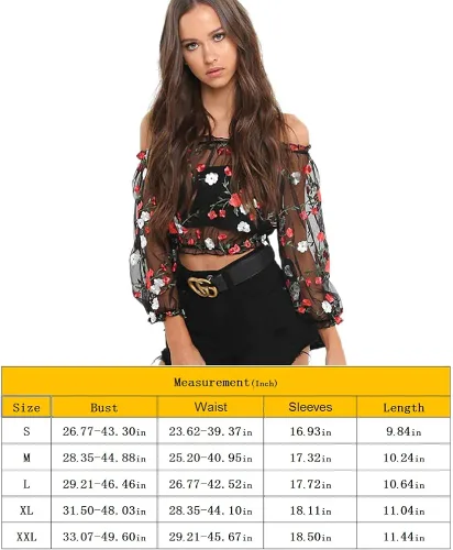 Vista 7 de RARITYUS Mujeres Sexy Floral Bordado Mesh T-Shirt Tulle Manga Corta Ver a través de Crop Tops