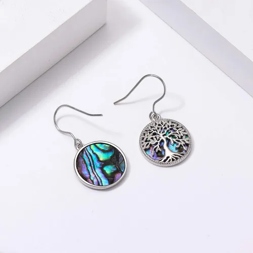 Vista 6 de Aniu Aretes colgantes de árbol de la vida, flor, turquesa, ópalo azul, malaquita, ágata musgo, lágrima, para mujer, plata de ley, aniversario