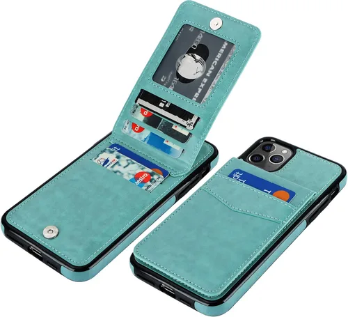 Vista 12 de KIHUWEY Funda tipo cartera para iPhone 11 Pro Max con soporte para tarjetas Negro