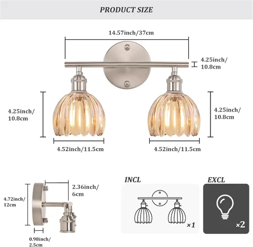 Vista 133 de Shenmoyl Lámparas de baño, lámpara de pared de 2 luces para tocador sobre espejo con pantalla de vidrio tulipán blanco para dormitorio, sala