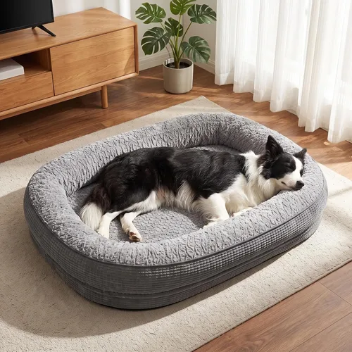 Vista 12 de JOEJOY Cama ortopédica para perros medianos, cama para mascotas de espuma viscoelástica con laterales de refuerzo, forro impermeable, funda