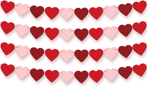 Vista 3 de KatchOn, Centros de mesa de panal de abeja rojos de San Valentín, grande, paquete de 49 Guirnalda de San Valentín con corazón de fieltro rojo